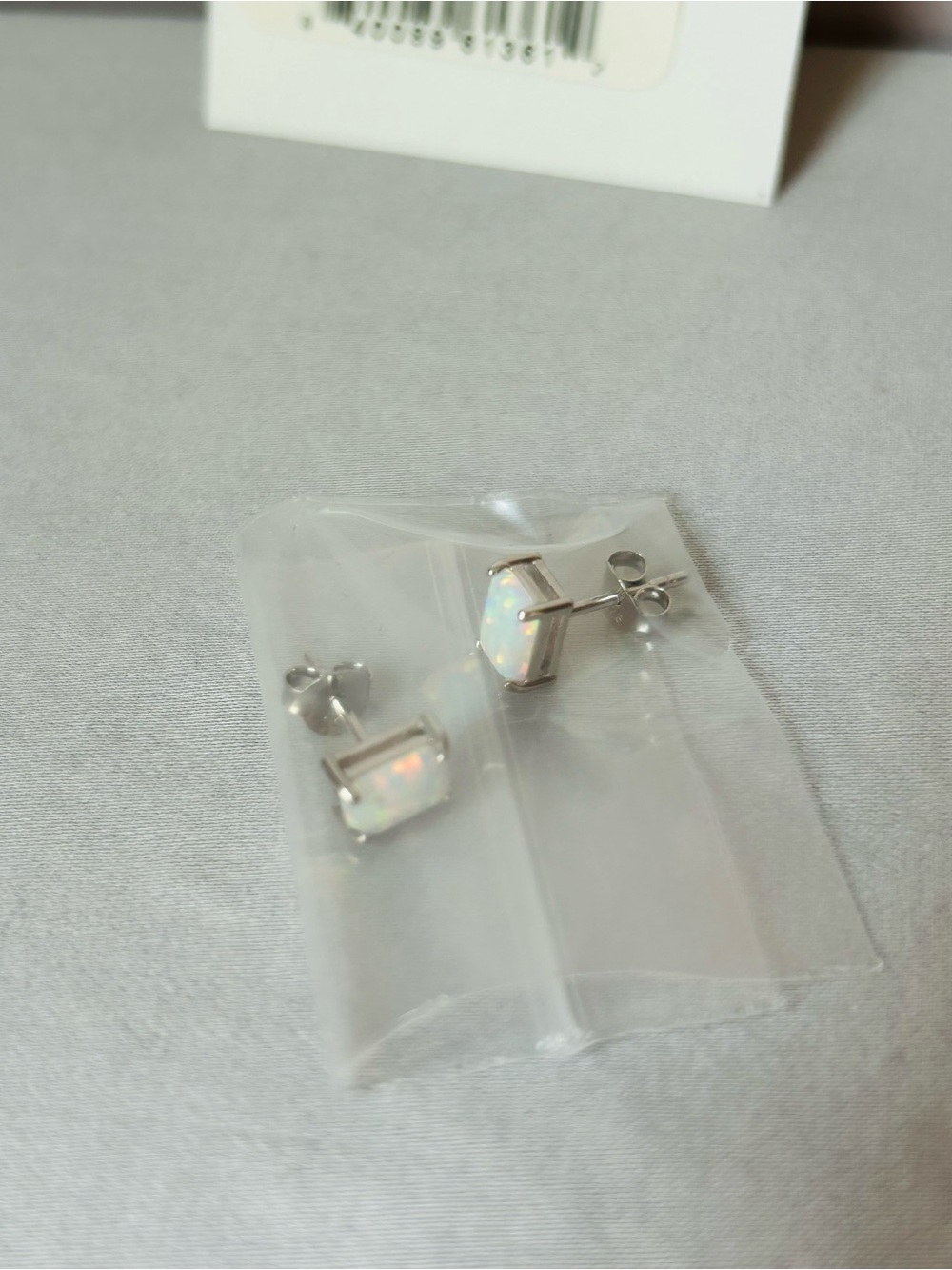 Sterling Silver lab Opal Stud Earrings - White Opalescent